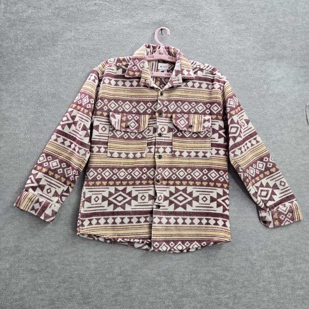 Champion Boy Button Up Shirt‎ L Burgundy Geometric Long Sleeve Aztec